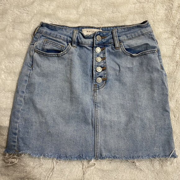 Pacsun Mini Skirt Women's Size 25 Blue Denim Cotton Stretch 5-Pocket Design - Picture 1 of 11